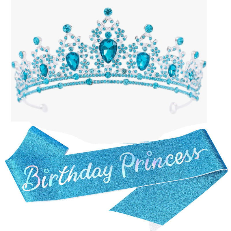 Girl crown with sparkling crystals and elegant birthday sash set Kalsten