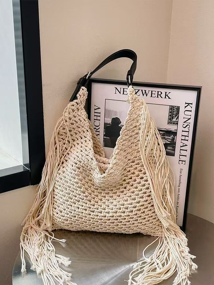 Handcrafted Stylish Tote Bag with Fringes Kalsten
