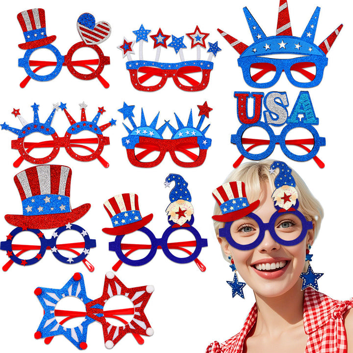 Unisex nan patriotic glitter novelty party glasses with USA letter topper Kalsten