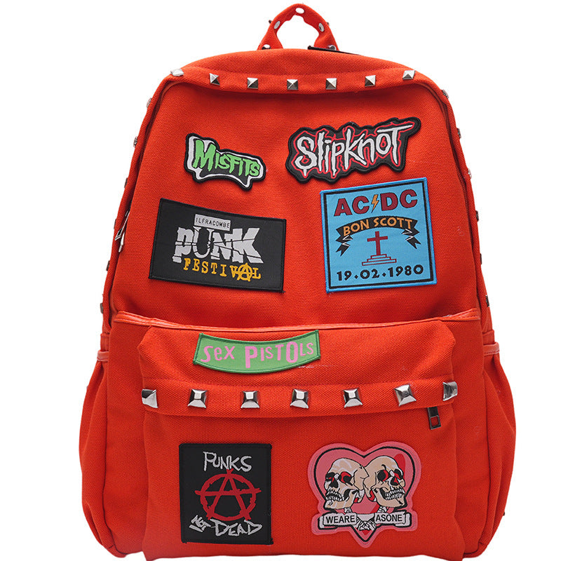 Punk-Inspired Graphic Patch School Backpack Kalsten
