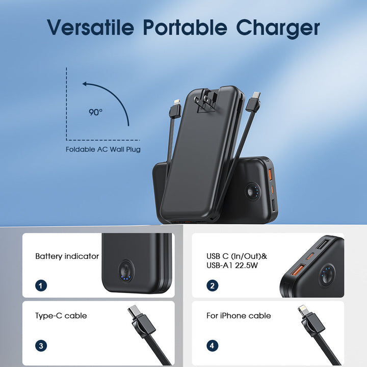 Power bank with integrated wall plug and fast charging Type-C function Kalsten