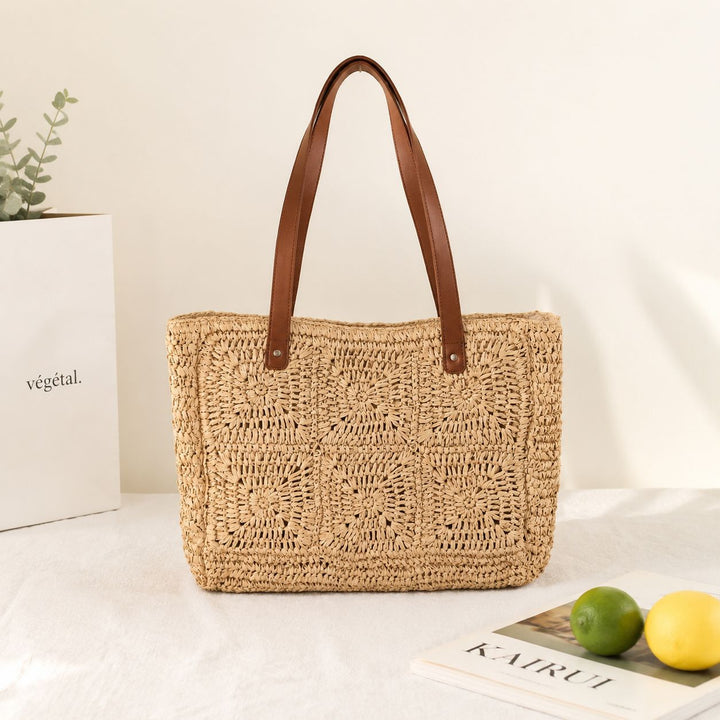 Handbag Made of Natural Rattan with Elegant Leather Handles Kalsten