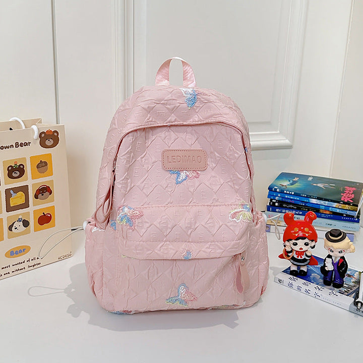 Embroidered Floral Design School Backpack