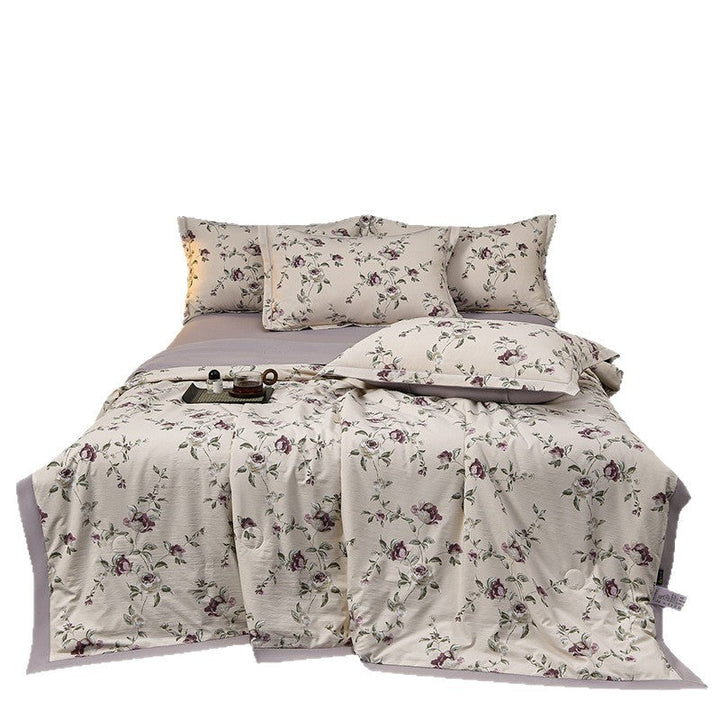 Floral Cotton Sateen Duvet Cover Set With Piped Border And Matching Pillow Shams