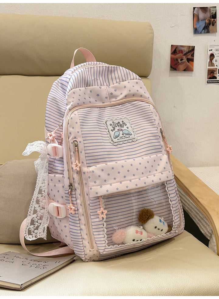 Multi-Pocket Star-Patterned School Backpack