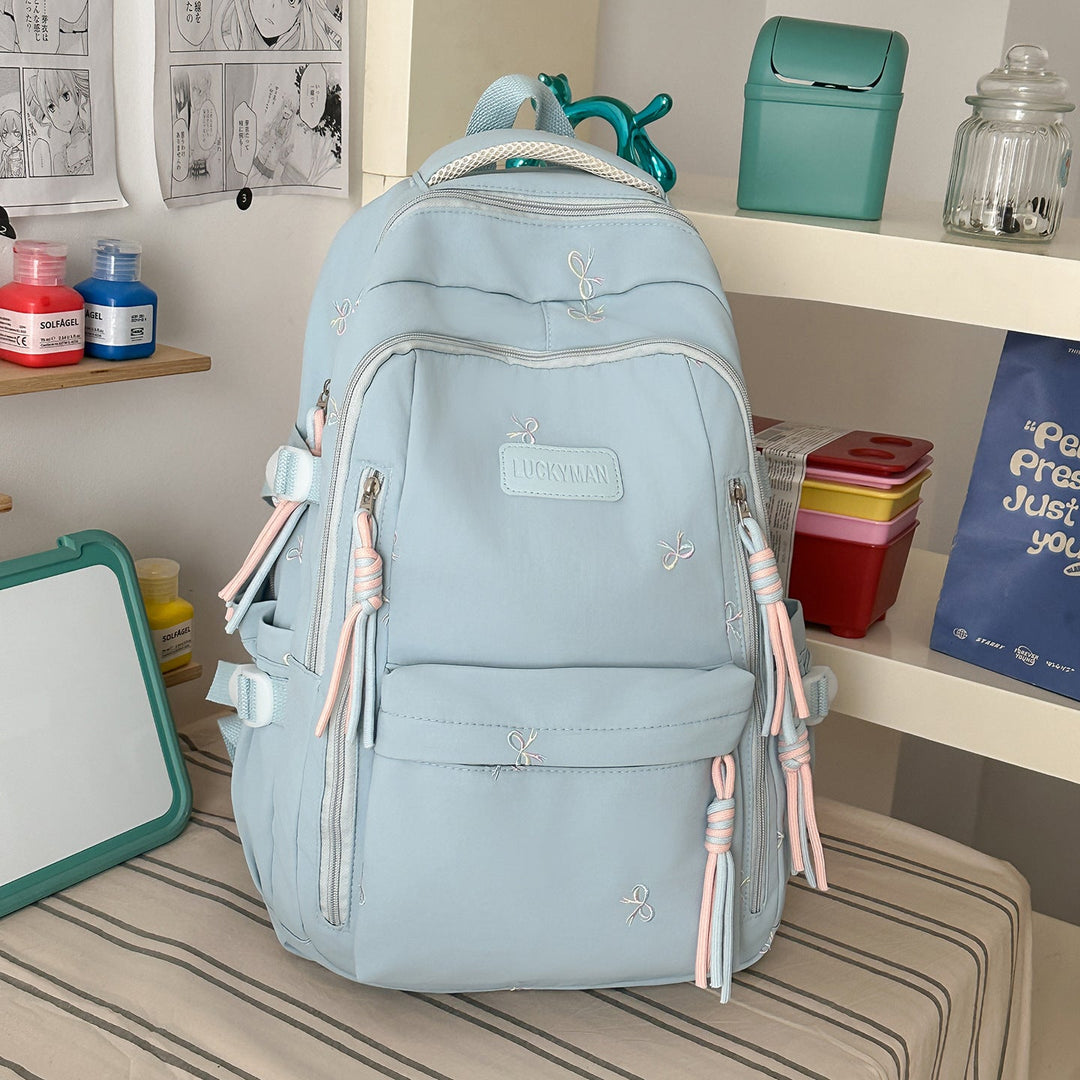 Embroidered Multi-Pocket School Backpack