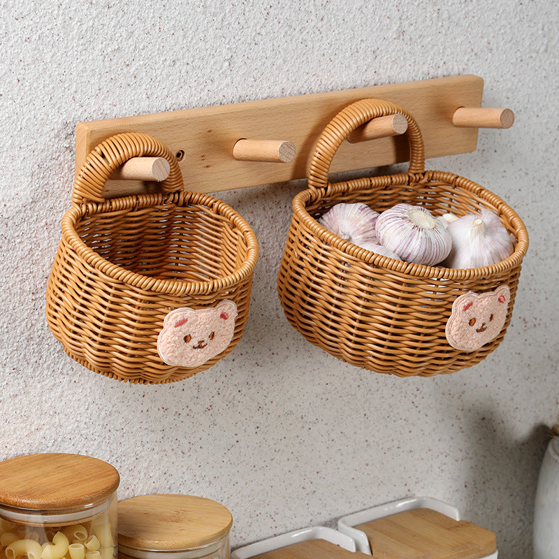 Handwoven Decorative Storage Basket with Cute Bear Emblem Kalsten