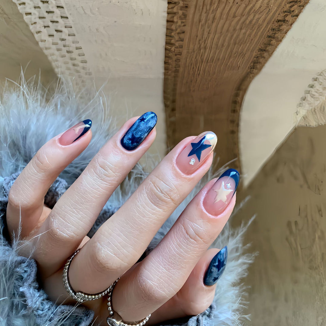 Creative Nail Art Set with Star and Denim Design Kalsten