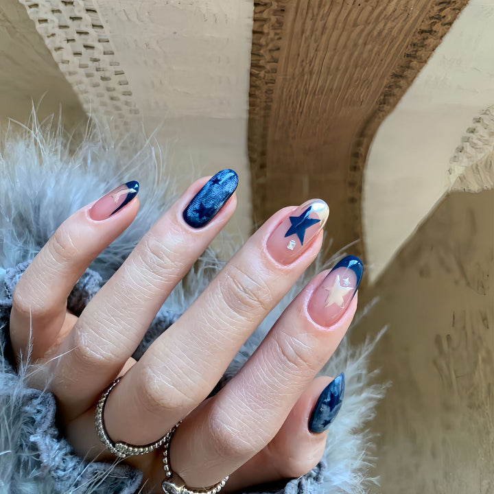 Creative Nail Art Set with Star and Denim Design Kalsten
