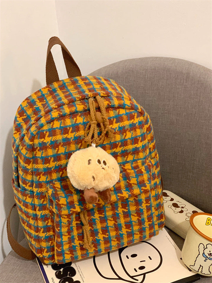 Cozy Checkered Plush School Backpack Kalsten