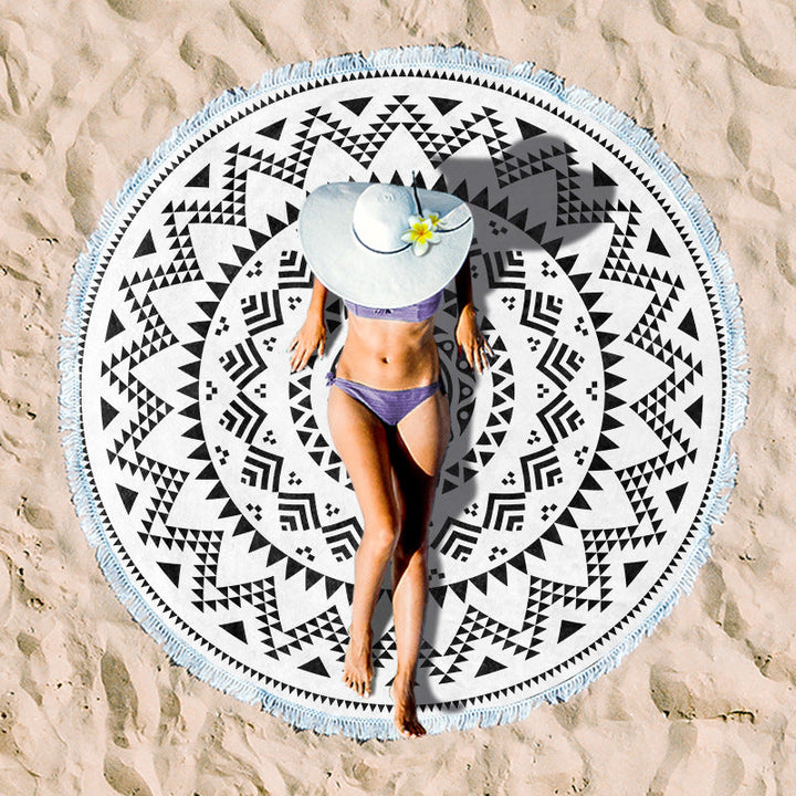 Round beach towel with colorful tropical motif Kalsten