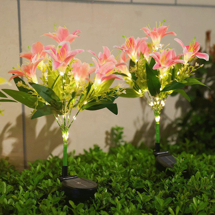 Solar-Powered Lifelike Lily Bloom Landscape Stake With Micro-LED Cluster And Telescopic Ground Spike Kalsten