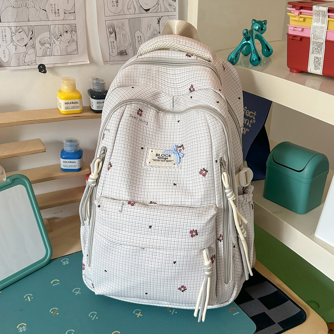 Floral-Patterned Multi-Pocket School Backpack