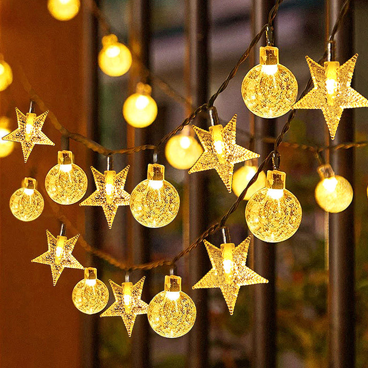 Decorative Warm LED Star And Crackle-Globe String Lights With Waterproof Power Pack Kalsten