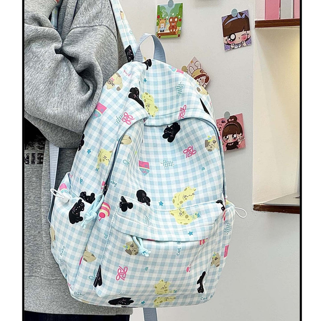 Backpack with Creative Checkered Pattern and Playful Appliqués Kalsten
