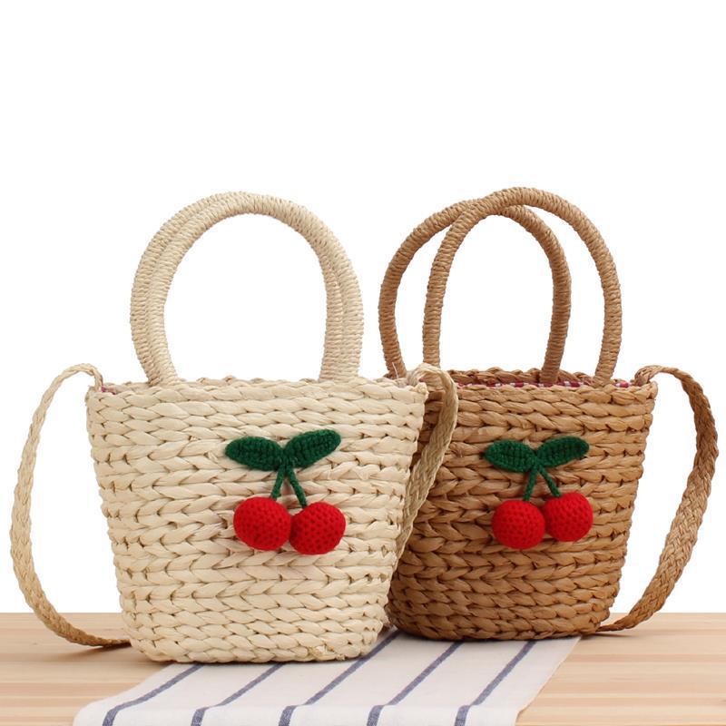 Basket bag with crocheted cherry design Kalsten