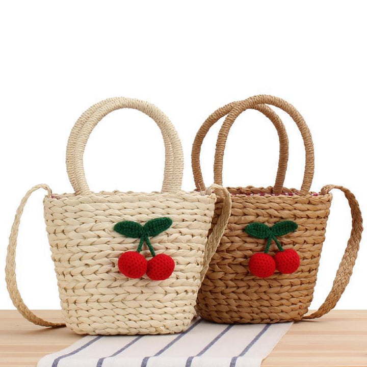 Basket bag with crocheted cherry design Kalsten