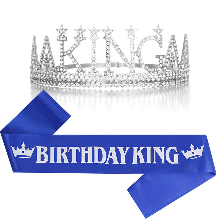 Ladies Glittering Birthday Crown with a Regal "Birthday King" Sash Set Kalsten