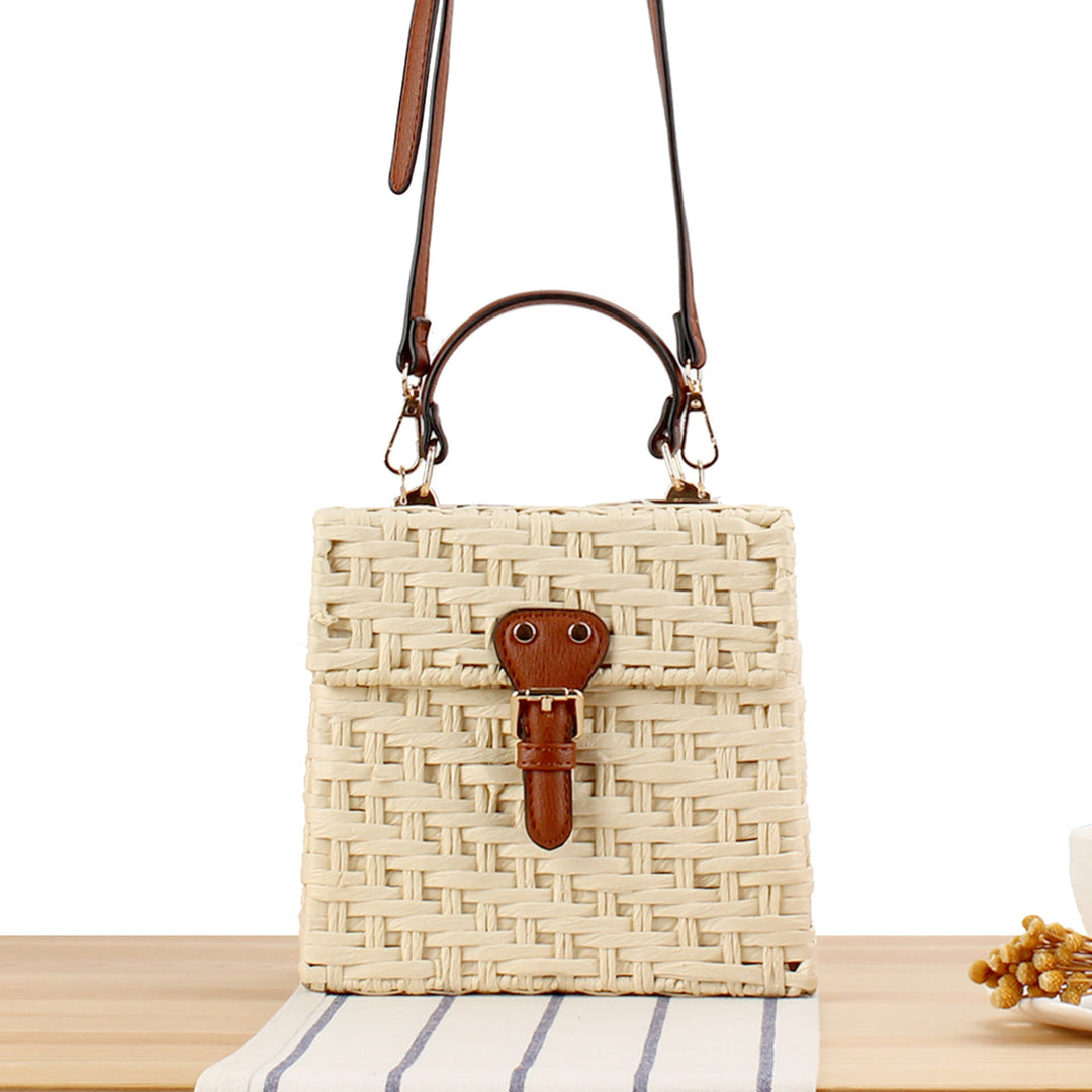 Handbag Made of Handwoven Natural Material with Stylish Leather Closure Kalsten
