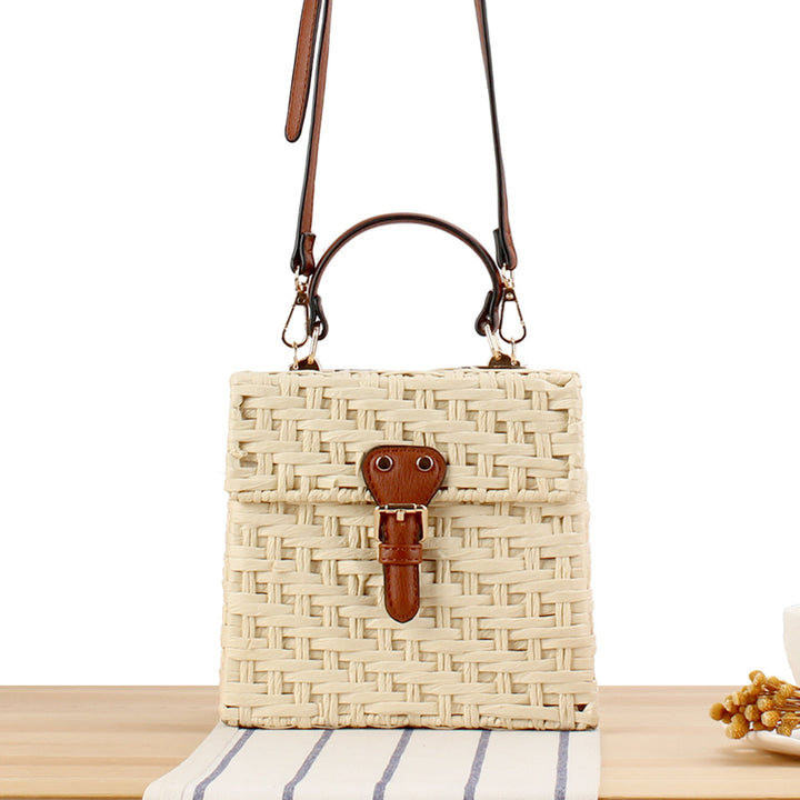 Handbag Made of Handwoven Natural Material with Stylish Leather Closure Kalsten