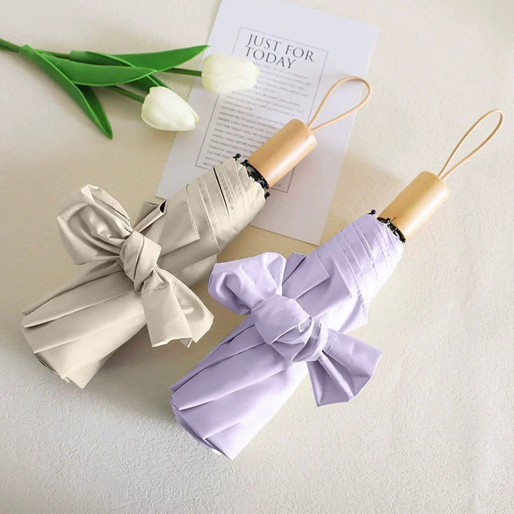 Women's Elegant Folding Umbrella with Wooden Handle Kalsten