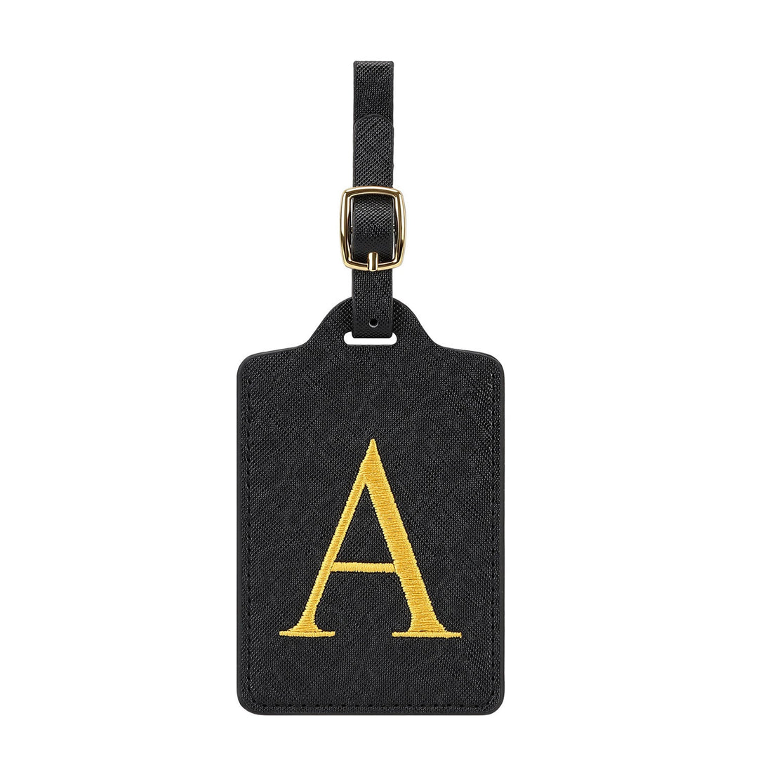 embroidered initial monogram leather luggage tag with adjustable buckle strap Kalsten
