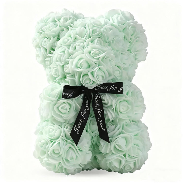 Handcrafted Foam Rose Teddy Bear Gift Sculpture With Satin Ribbon