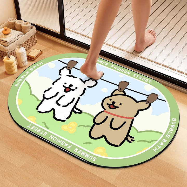 Playful Cartoon Dog Bath Mat Kalsten