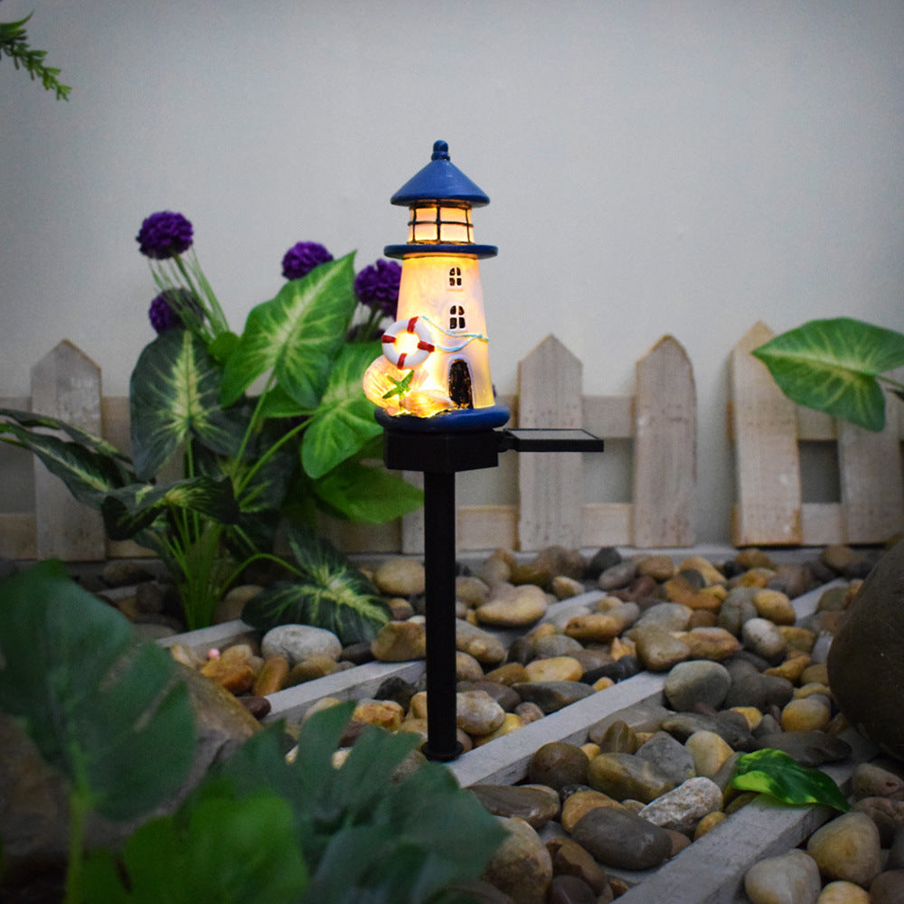 Solar-Powered Coastal Lighthouse Garden Stake Light With Warm LED Resin Lantern And Dusk-To-Dawn Sensor Kalsten