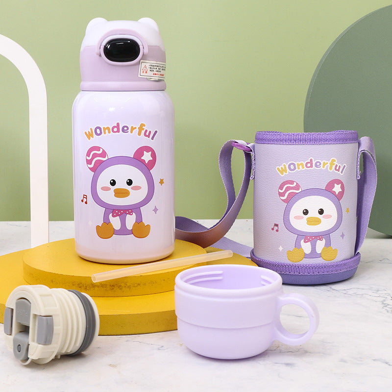 Ladies insulated drinking bottle with cute frog design and practical carrying strap Kalsten