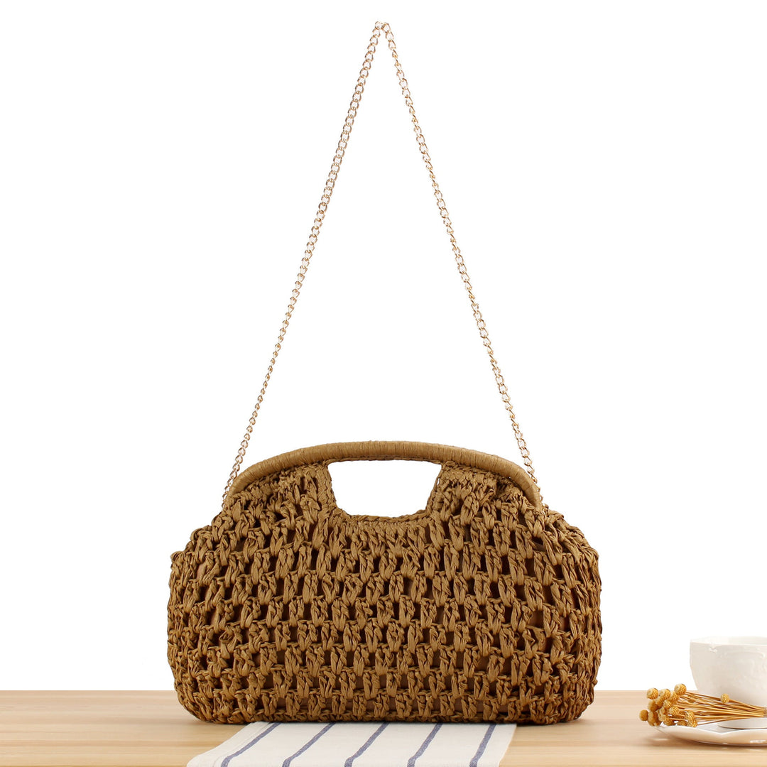 Beach Shoulder Bag Made of Natural Weave with Elegant Chain Decoration Kalsten