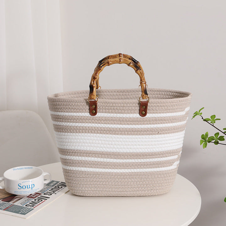 Fashionable straw bag with bamboo handles Kalsten