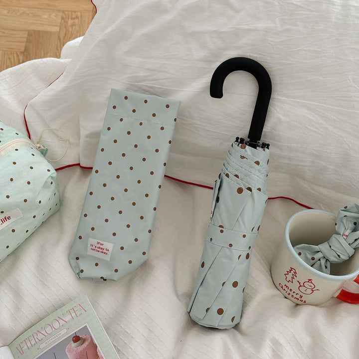 Women's Folding Umbrella with Practical Button Mechanism and Stylish Polka Dot Design Kalsten
