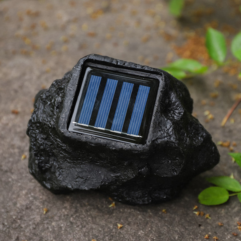 Solar-Powered LED Faux-Rock Garden Spotlight With Integrated Solar Panel And Weatherproof Textured Resin Housing Kalsten