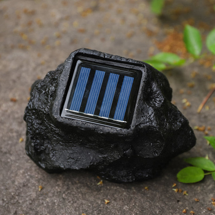 Solar-Powered LED Faux-Rock Garden Spotlight With Integrated Solar Panel And Weatherproof Textured Resin Housing Kalsten