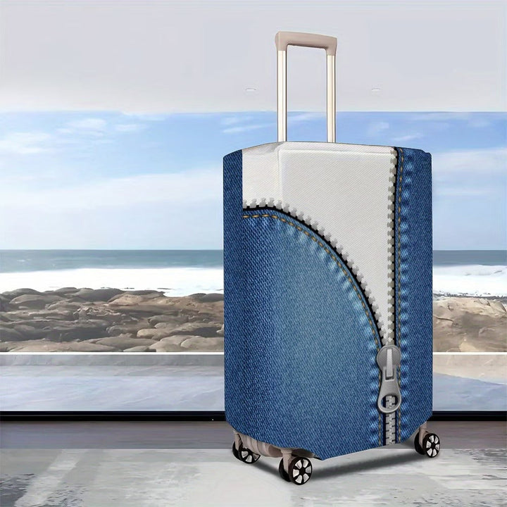 Unisex non-elastic luggage cover in zipper look with jeans structure and robust stretch fit for trolley Kalsten