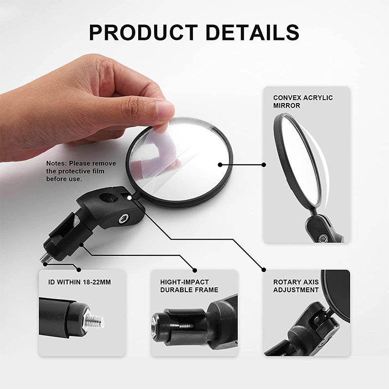 Compact Handlebar End Bike Mirror Pair with Full Rotation Swivel and Wide Angle Glass Kalsten