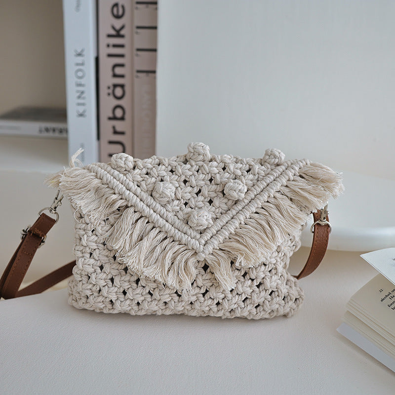 Handmade Fashion Crossbody Bag with Fringes and Decorative Accents Kalsten
