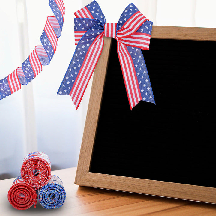 Unisex nan decorative wired Americana craft ribbon set with stars stripes truck and flag print Kalsten