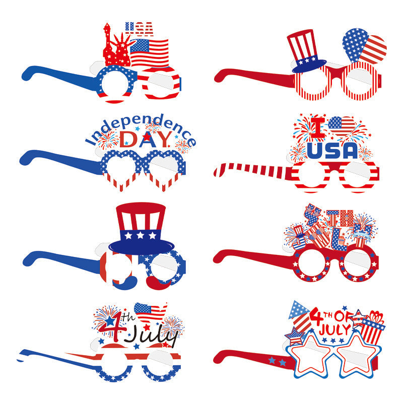 Unisex nan novelty patriotic party glasses assortment with themed foam toppers and mixed star and heart lens shapes Kalsten