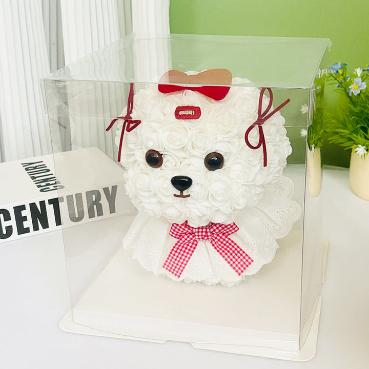 Foam Rose Teddy Bear Gift Sculpture With Satin Ribbon Bow