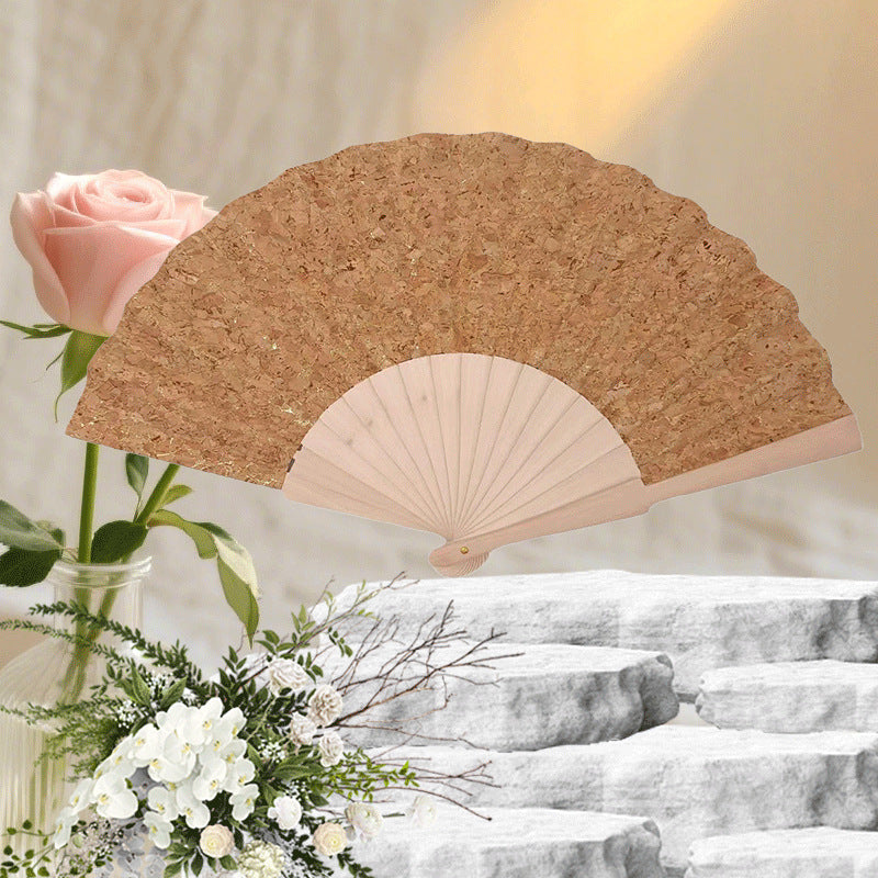Ladies handcrafted fan made of cork and wood Kalsten