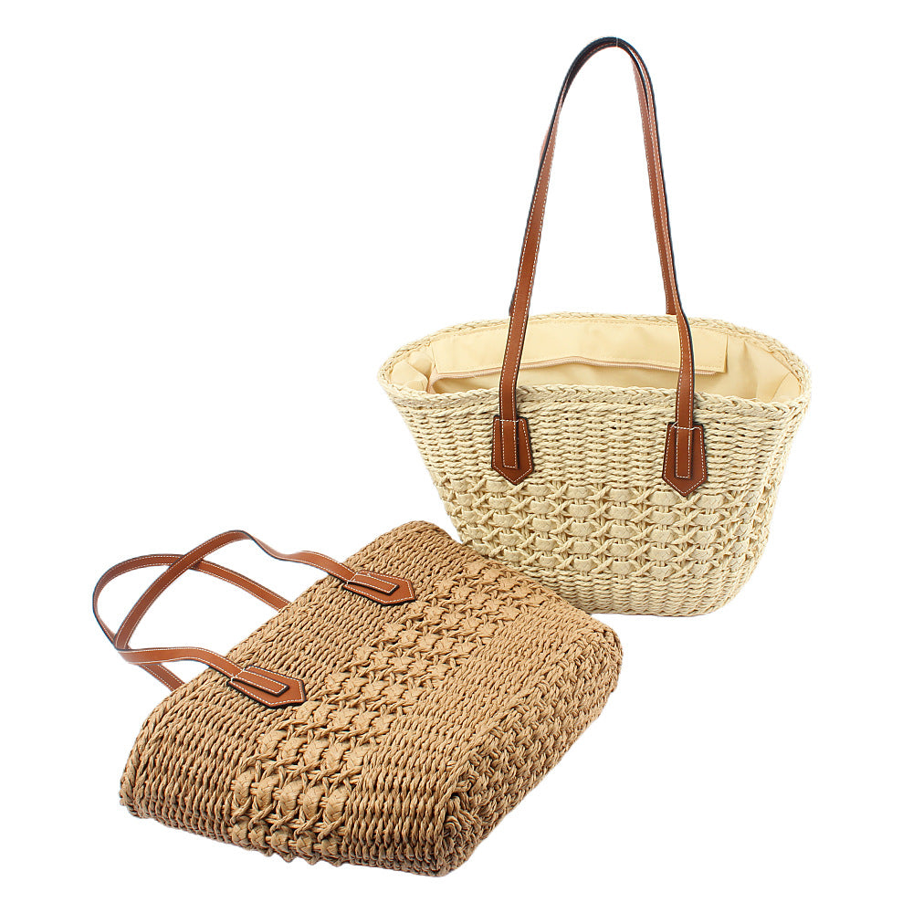 Braided tote bag with elegant faux leather handles Kalsten