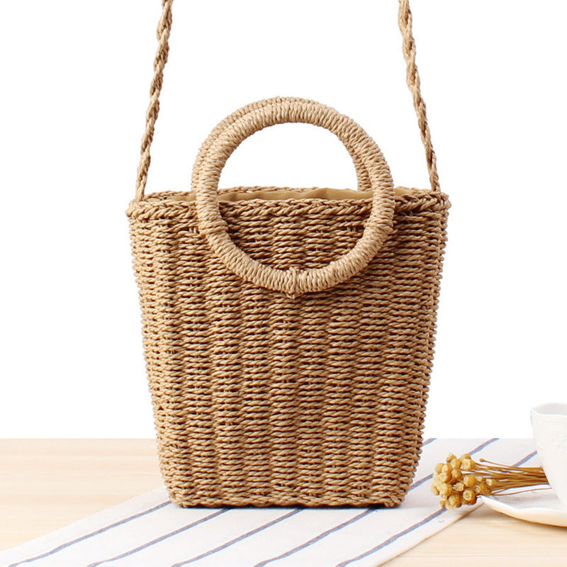 Handbag Made of Braided Natural Material with Round Handle Kalsten