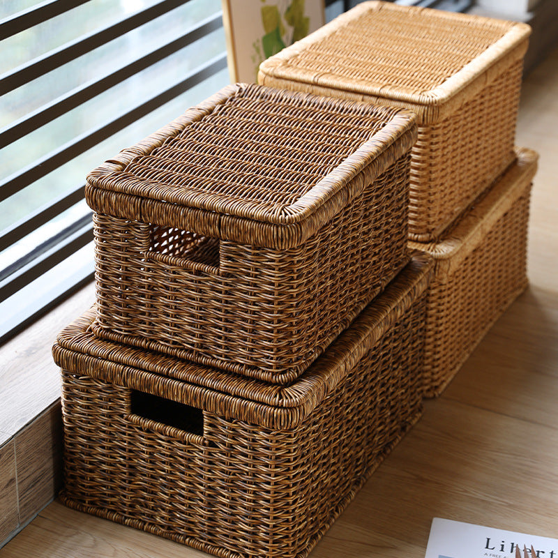 Unisex Rectangular Storage Basket with Decorative Lid Kalsten