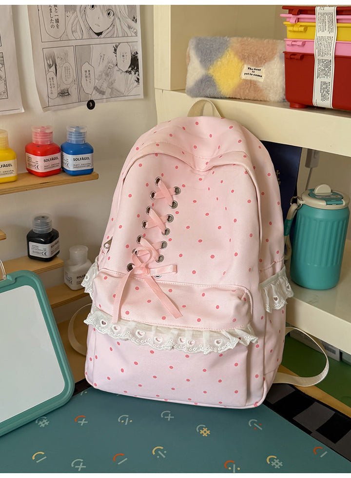 Dotted Lace-Trimmed School Backpack