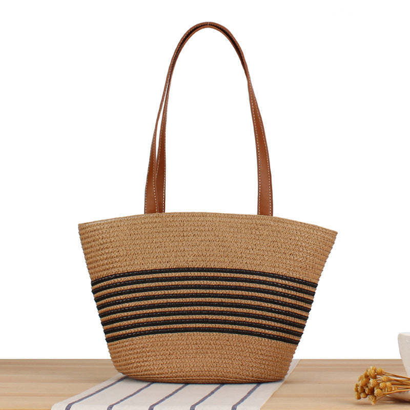 Beach bag with braided pattern and elegant leather handles Kalsten