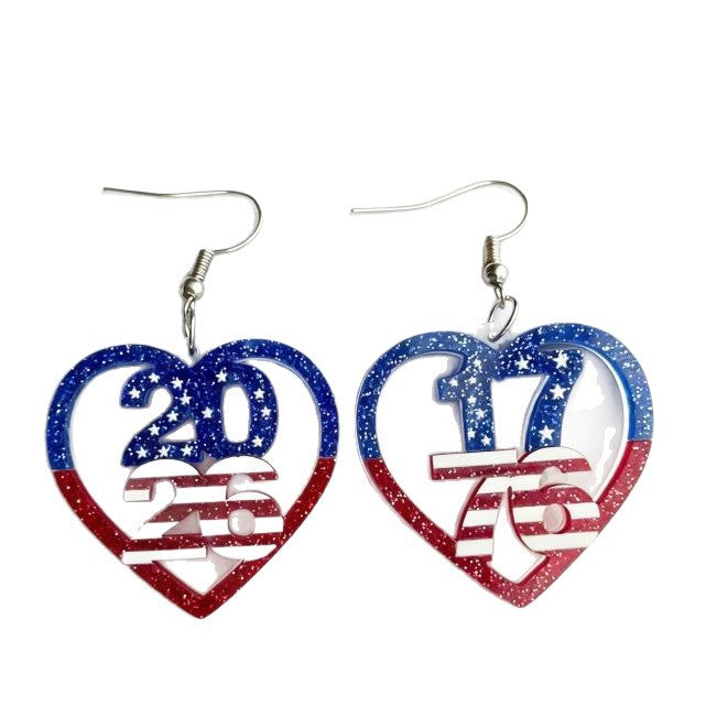 Women's nan patriotic heart dangle earrings with layered star stripe cutout and fishhook Kalsten