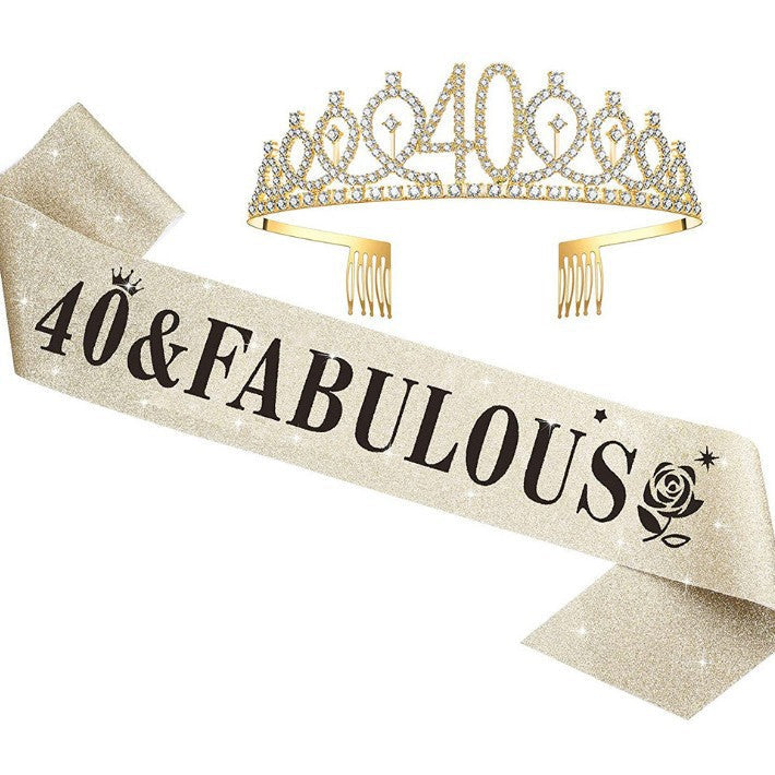 Women's Glittering Birthday Tiara Set with Sash Kalsten