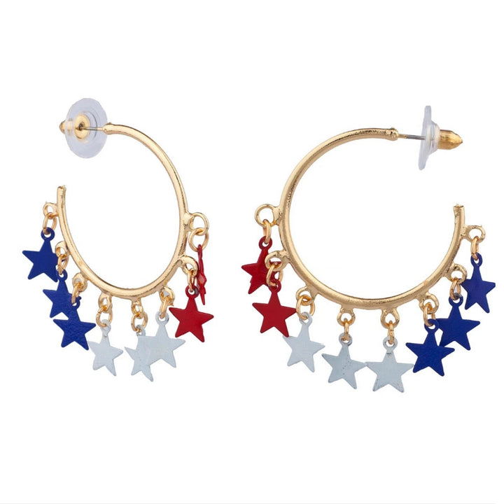 Women's nano hoop earrings with movable star charms and fine chains Kalsten